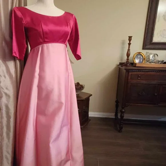 Satin 60's Formal Empire Waist 3/4 Sleeves Bow Detaches Bridgerton Jane Austen | Color: Pink | Size: 0 | Pm-36213332's Closet